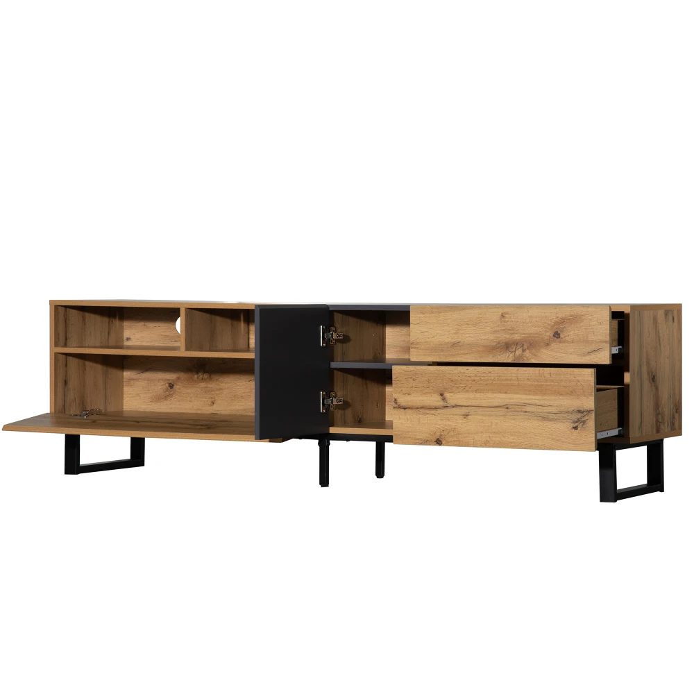 Moderner TV-Ständer aus schwarzem Holz – geräumiger Stauraum und robuste Konstruktion | Ideal für Wohnzimmer, langlebige Wohnmöbel – Detail 34