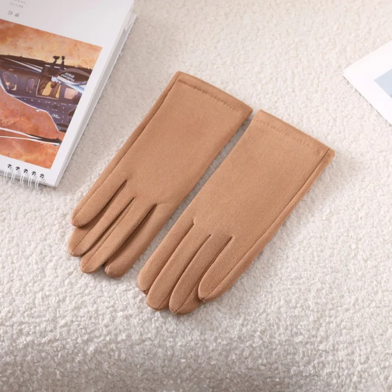 Simple Solid Style Fashion Elegant Women's Winter Suede Gloves Winter Keep Warm Touch Screen Add Velvet Thickened Elasticity Sof