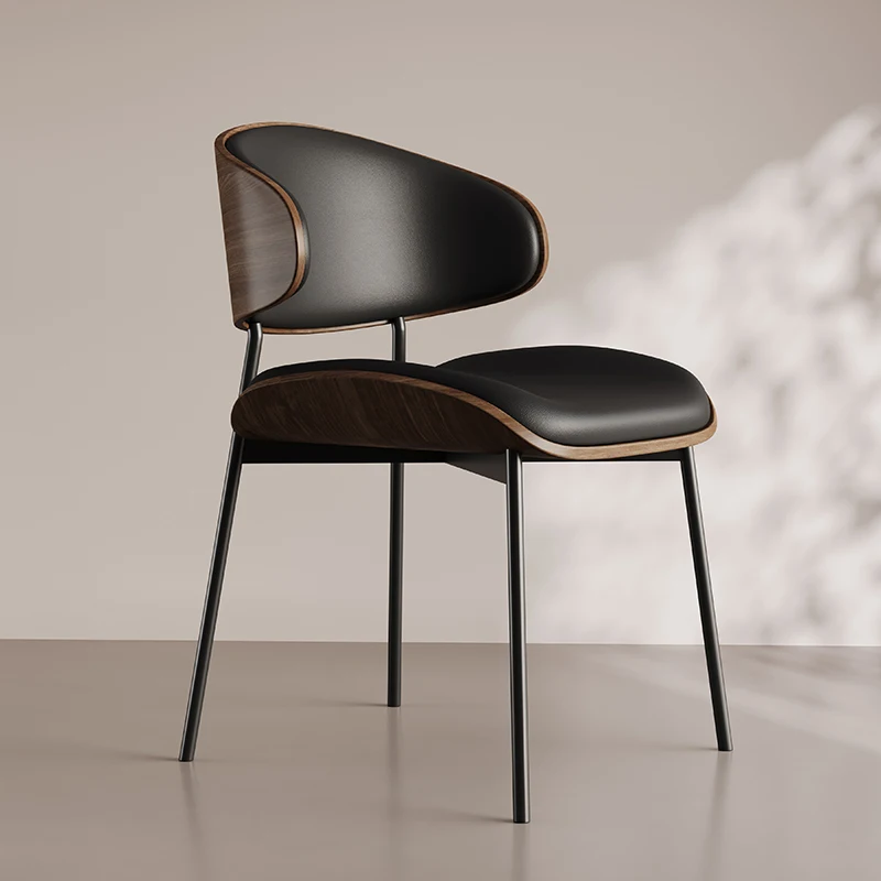 Modern Solid Wood Leather Dining Chairs with Metal for Kitchen Bedroom Coffee Shops Restaurants Hotel Rooms