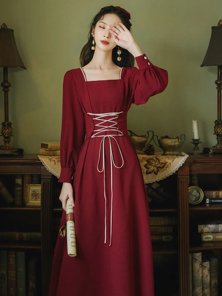 

Женское винтажное платье в стиле Хепберн, Красное Длинное облегающее платье с уникальным дизайном, в стиле 50-60-вт, весна 2022