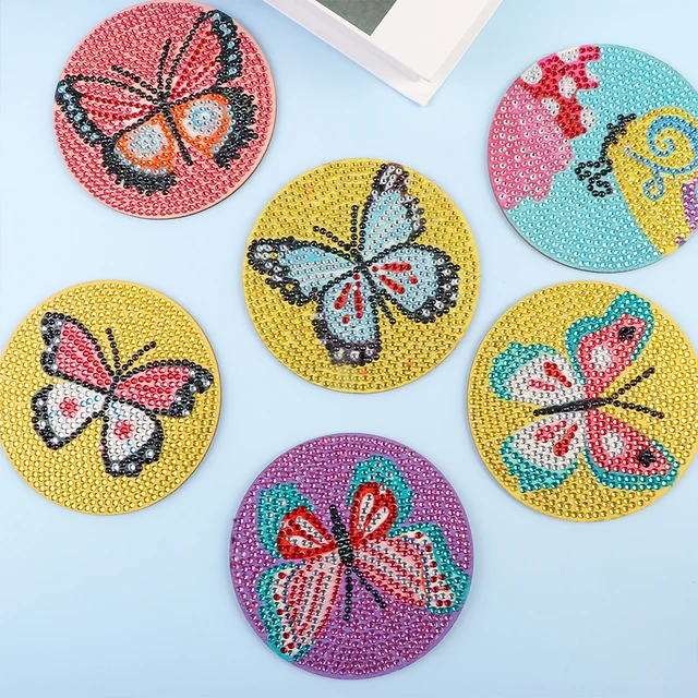 6PCS/sets Diamond Painting Coasters Butterfly Diamond Art Coasters Kits  with Holder DIY Diamond Painting Kits for Adults and Kid - AliExpress