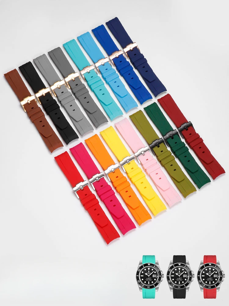Per Cinturini Rolex Black Water Ghost Blue-Green Yacht Gmt Arc Rubber Anti-Allergia Silicone Impermeabile Da Uomo 20Mm Accessori