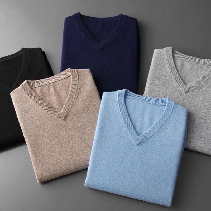 Cashmere Cotton Blend Classic V-neck Knitted Sweater Men Pullover Autumn Winter Soft Warm Business Casual Jumper pull homme turtleneck sweater basic sweater jacquard sweater