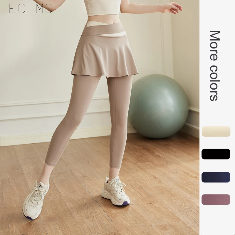 

Женская Спортивная юбка 2 в 1, плиссированная юбка с длинными леггинсами и высокой талией