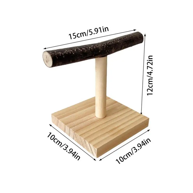 Wooden Parrot Perch T Stand Bird Training Paw Grinding Toys Pet Cockatiel Cage Nest Play 6