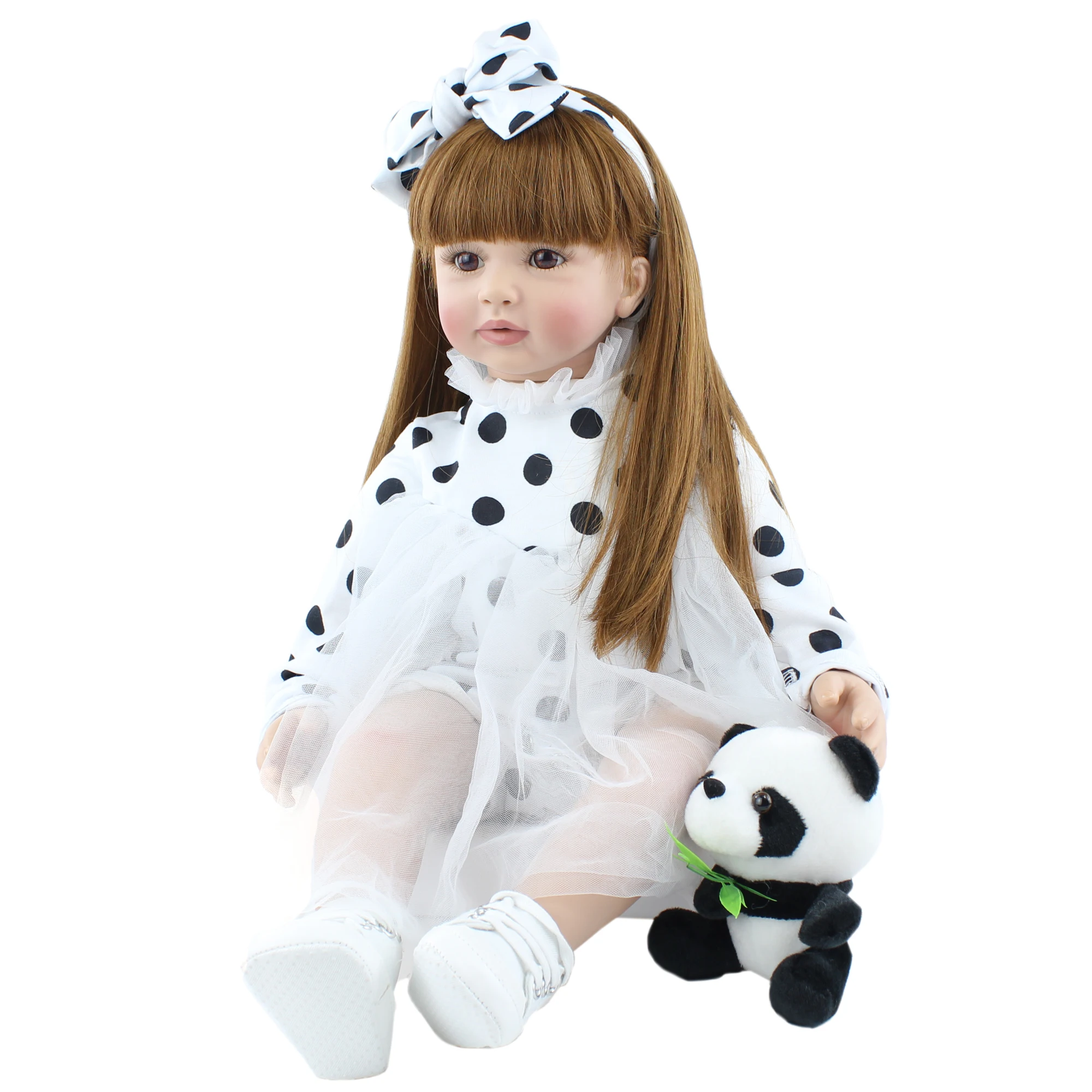 60cm Soft Silicone Reborn Toddler Doll Toys 24inch Lifelike Vinyl Long Hair Princess Babies Girl Dress Up Bebe 4