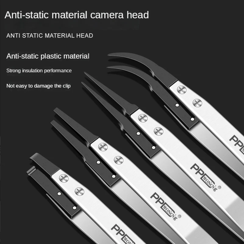 PPD Ceramic Tweezers Anti-static Bent Sharp Point Slant Flat Head Precision IC Gripping Tool