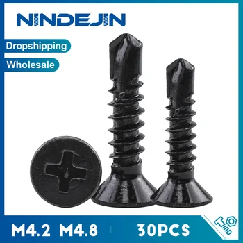 NINDEJIN Phillips Flat Head Self Drilling Screw Black Zinc Stainless Steel M4.2 M4.8 #8 Tapping Screw for Wood Metal Sheet
