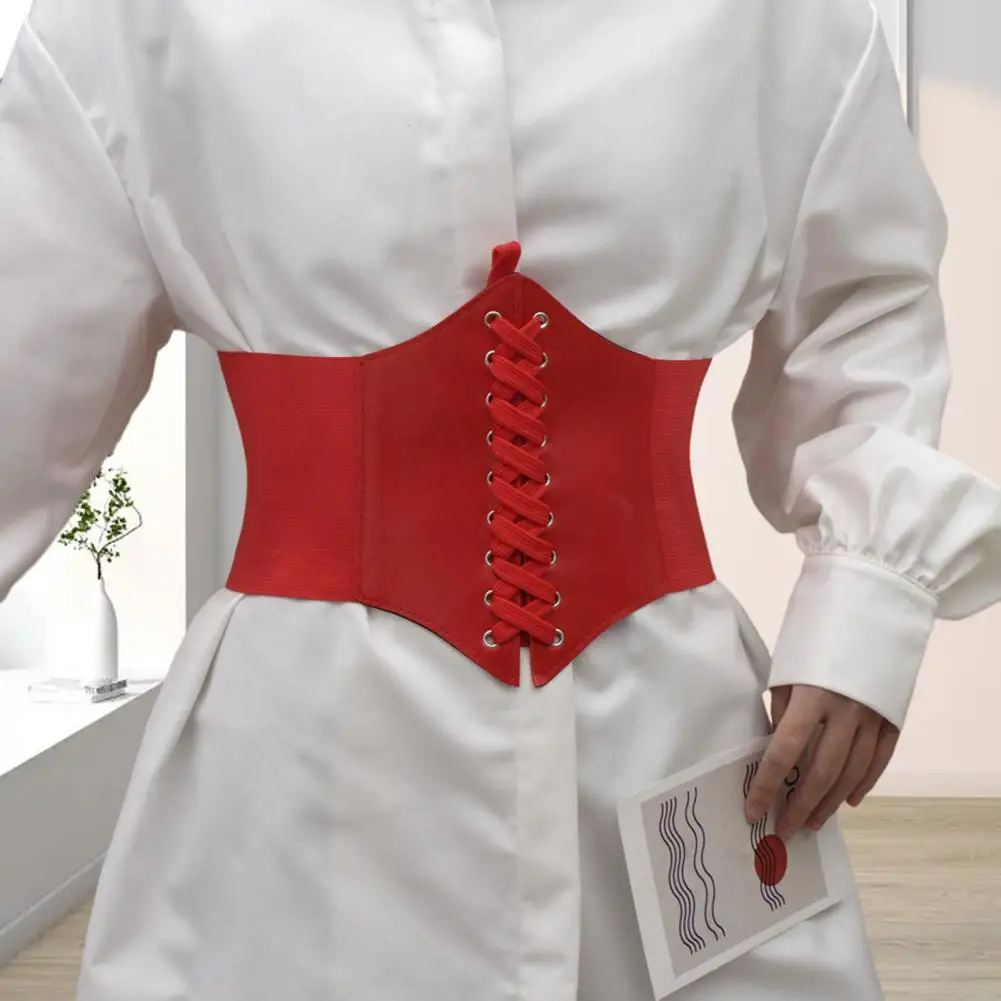 

Chic Shirt Corset Shaping Comfy Wide Corset Faux Leather Lace-up Wide Belt