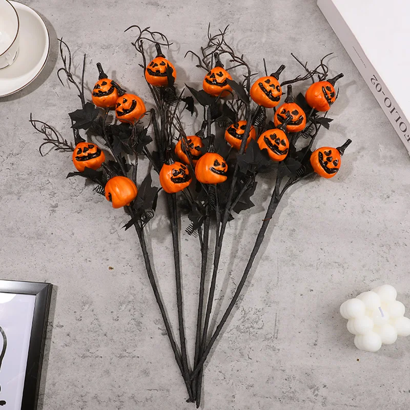 1/6Pcs Halloween Kürbis Zweige Künstliche Schwarze Ahornblatt Blume Stiele Halloween Party Dekoration Für Home DIY Vase requisiten – Detail 6