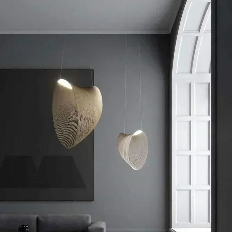 Pendant Lamp Italian Creative Minimalist Straw Hat Linear Curve Wood Art Chandelier LED Pendant Lamps For Living Room Home Decoration Simple pendant lights chandelier lighting pendant lamp