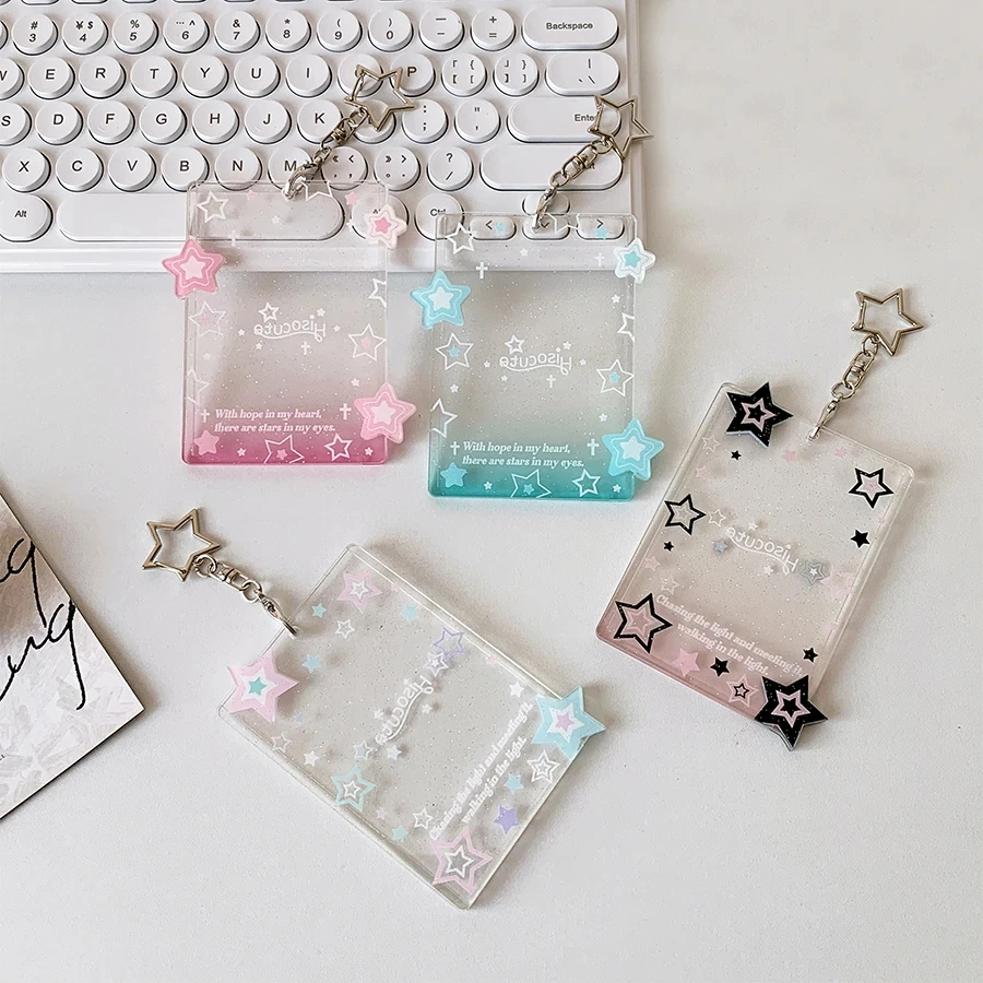 Ins Transparent Photocard Holder Keychain Mini 3 Inch Idol Photo Card Holder ID Badge Protective Sleeves Clear Card Cover