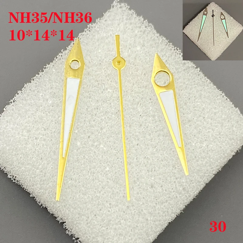 Watch Accessories Watch Hand 3 Needles for NH35/NH36 Movement Size 10.0mm*14.0mm*14.0mm Man's green luminous No.030 watch accessories