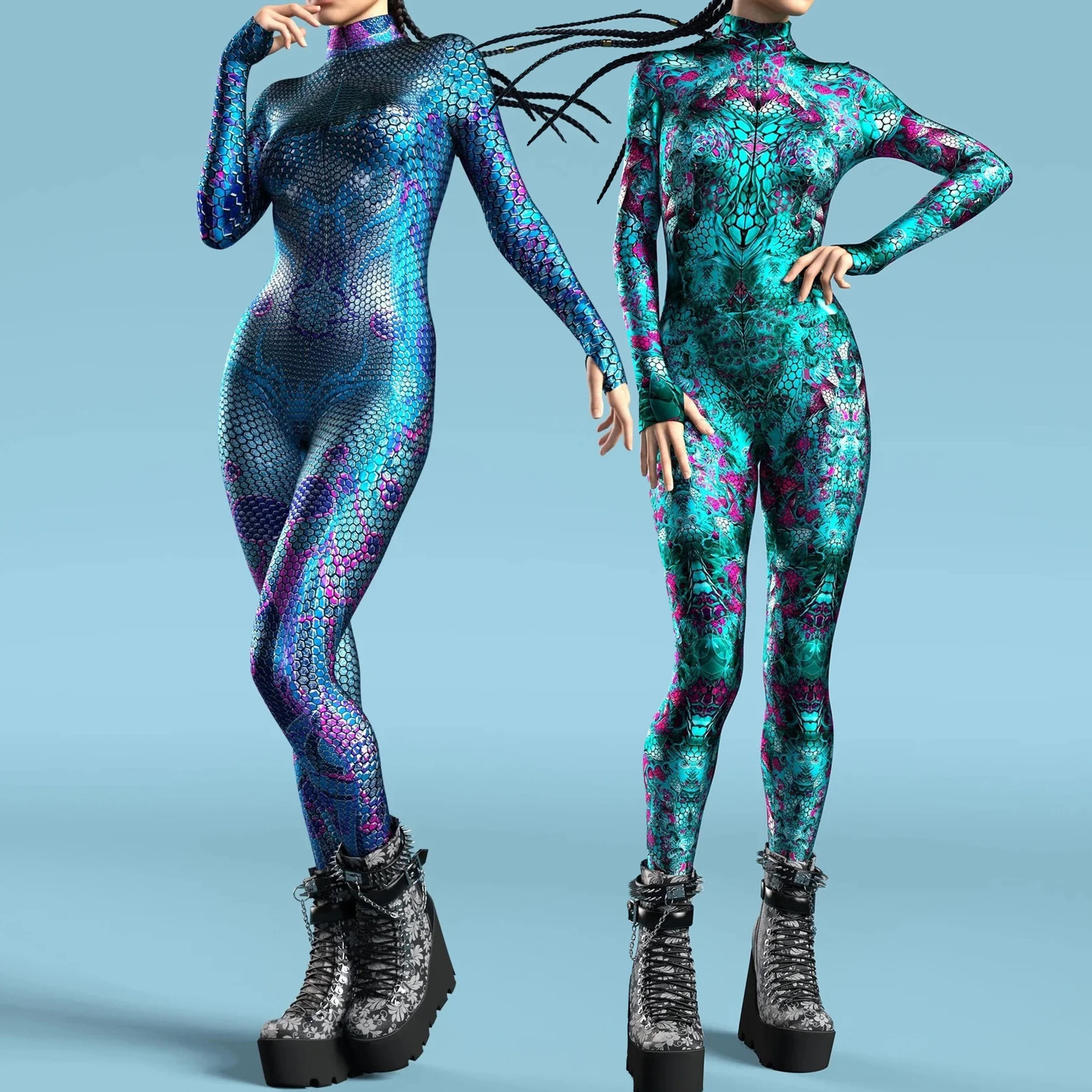Combinaison Squelette Halloween Femme - Catsuit Manches Longues Impression 3D
