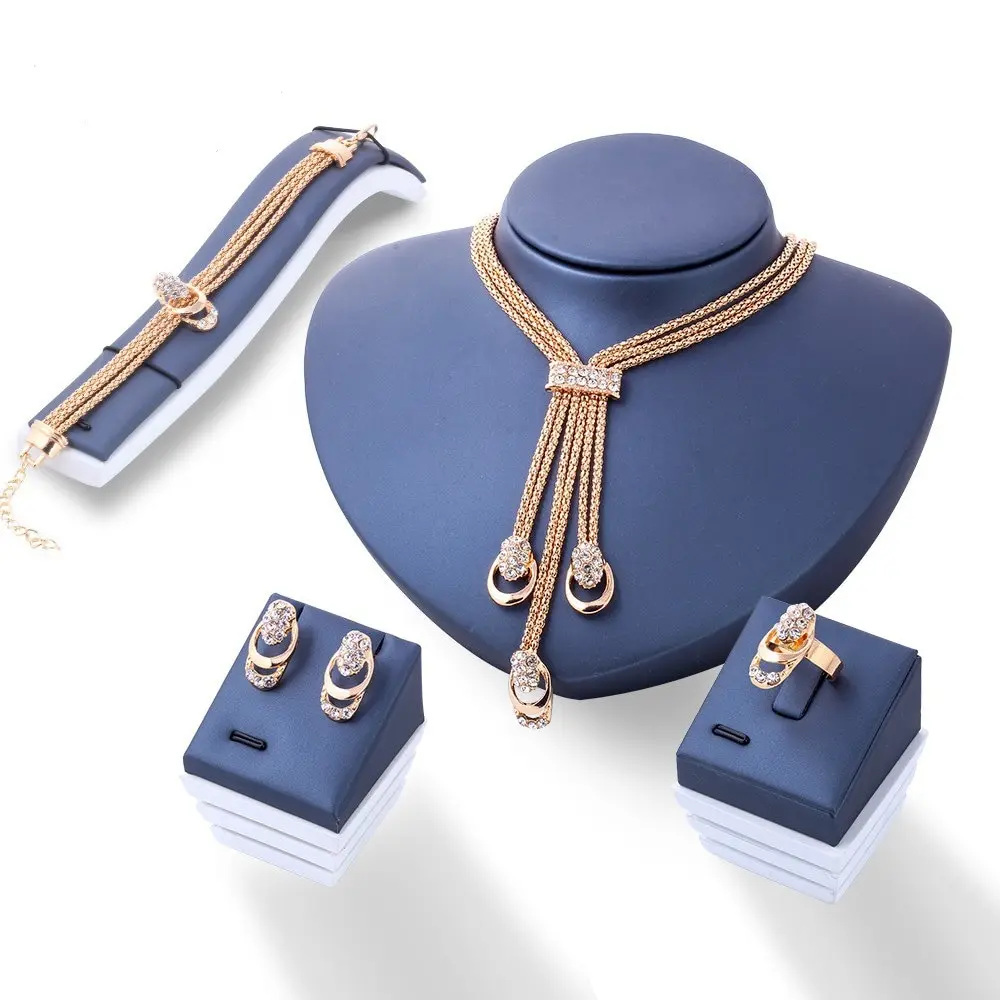 Jewelry sets 4Pcs Rings Necklace Earrings Bracelet Golden Jewelry For Women