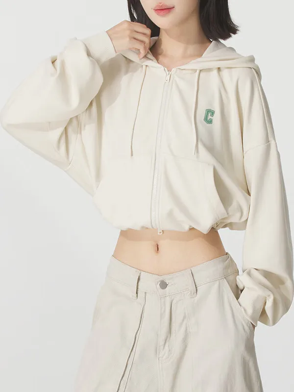 여성용 가을 겨울 짧은 지퍼 후드 재킷 캐주얼 스웨트셔츠 스포츠 코트 NY 라벨  베이직 시리즈 면 혼방 원단