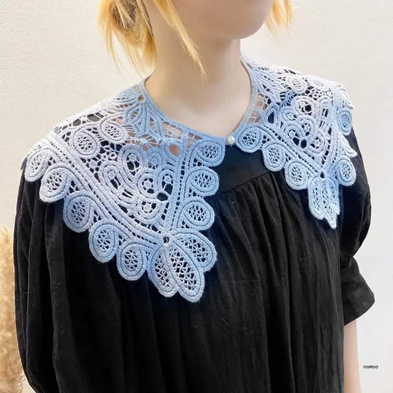 

Women Crochet Floral Lace Fake Collar Solid Color Shawl Poncho Capelet