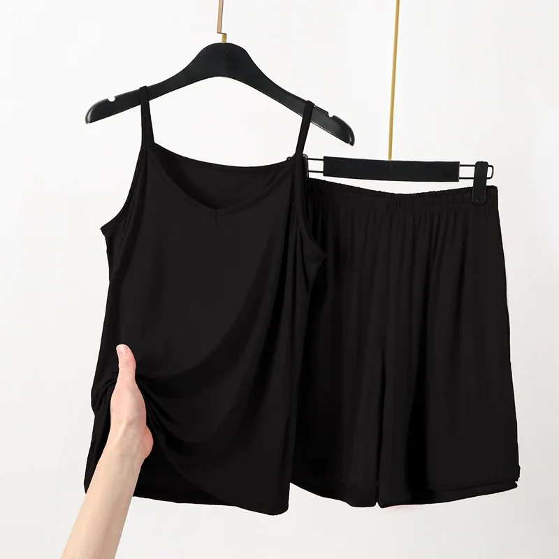 XL-6XL 섹시한 슬링 셔츠 반바지 세트, 플러스 사이즈 얇은 모달, 편안한 잠옷, 잠옷 잠옷, 잠옷, 여성 정장