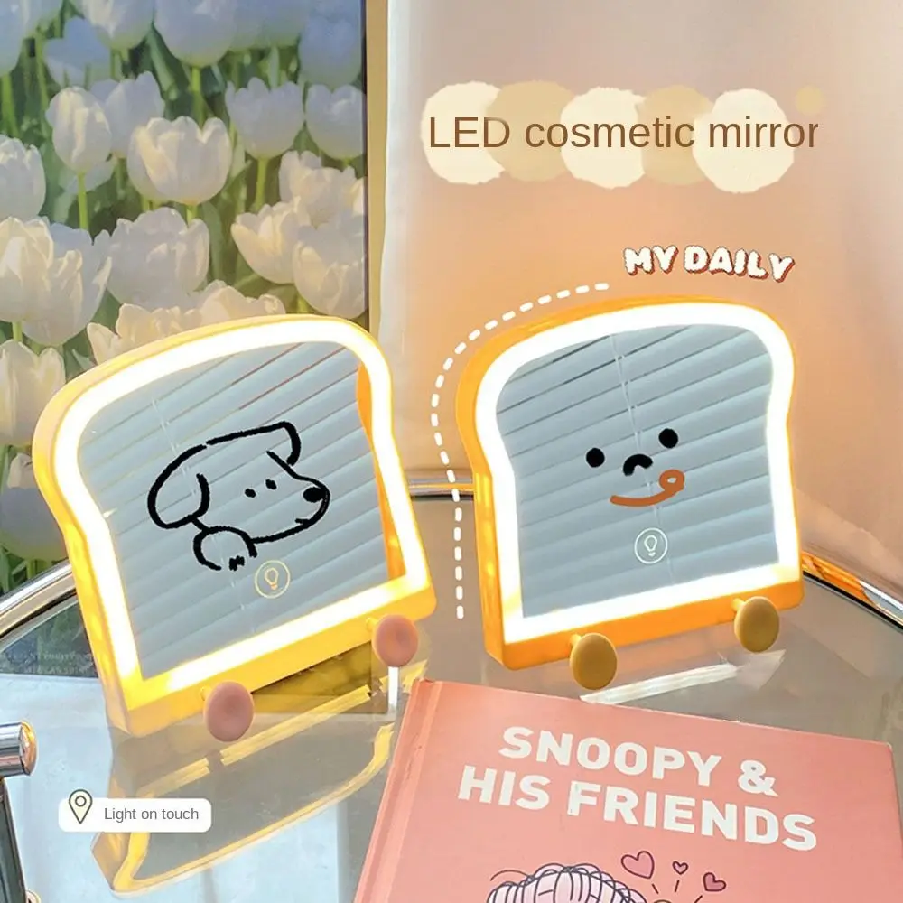 빵 모양의 LED 메이크업 거울, USB 케이블, 충전식 LED 일광 화장대 거..