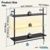 Gaming LED Floating Shelves for Wall, 41" Wall Mounted Shelf Pipe Glass Shelves, 3 Tier Hanging Display Rack with 8 S-Hooks Towe 2