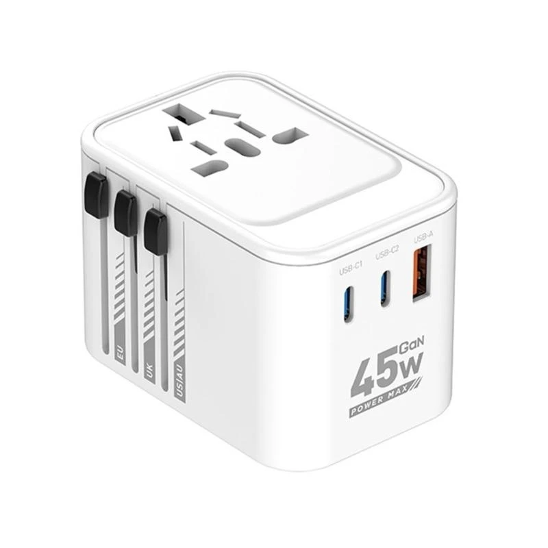 USB C 및 USB가있는 랩톱 및 장치 용 Universal Power 어댑터 45W 65W 포트는 300 개 이상의 국가를 커버합니다.
