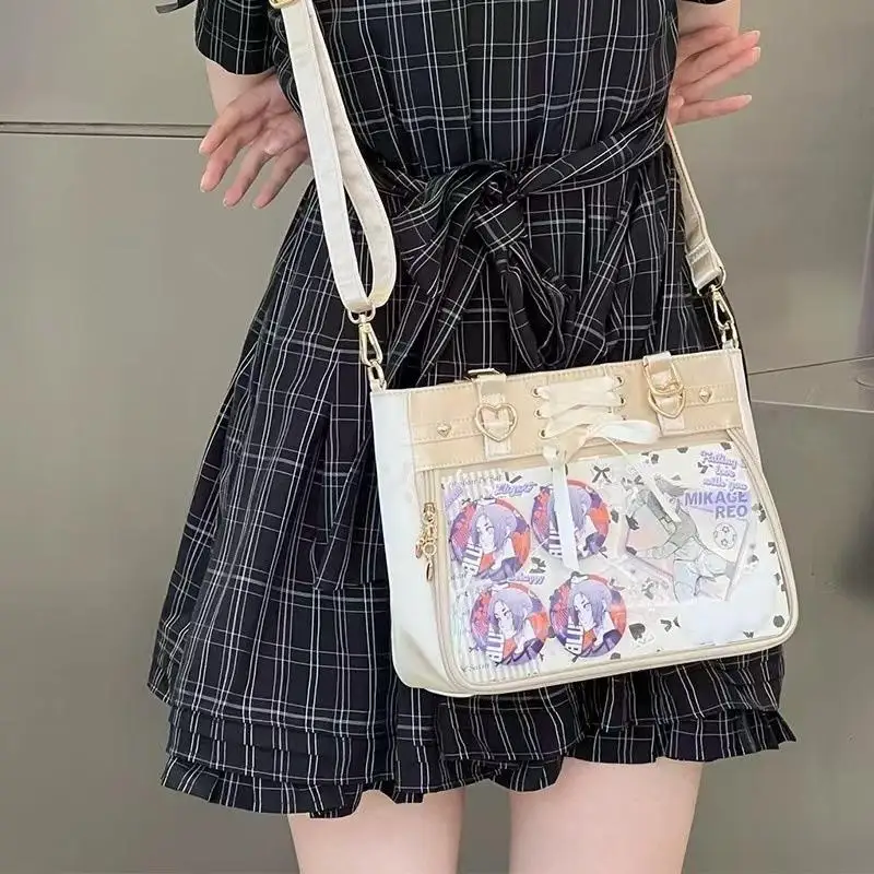 JIAERDI Transparent Ribbon Bow White Ita Bag Women Harajuku Aesthetic Large Capacity Shoulder Bags Lady Versatile Satin Handbag