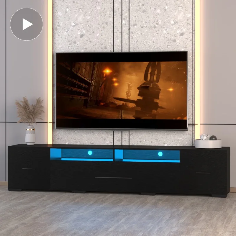 

Corner Black TV Console with Storage Cabinets Nordic TV Stand Modern Entertainment Center 80 Inch Tv Stand Home Furniture Luxury