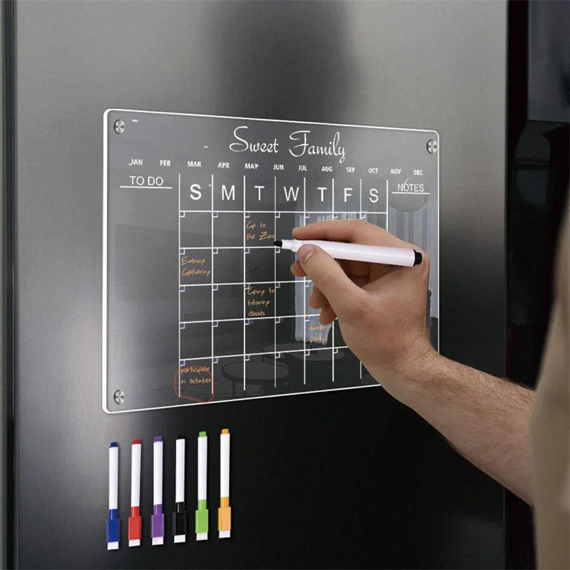 Description Picture 6 of itemTransparent Acrylic Magnetic Calendar For Fridge Dry Erase Board Refrigerator Acrylic Board Planner Schedule Board To Do List