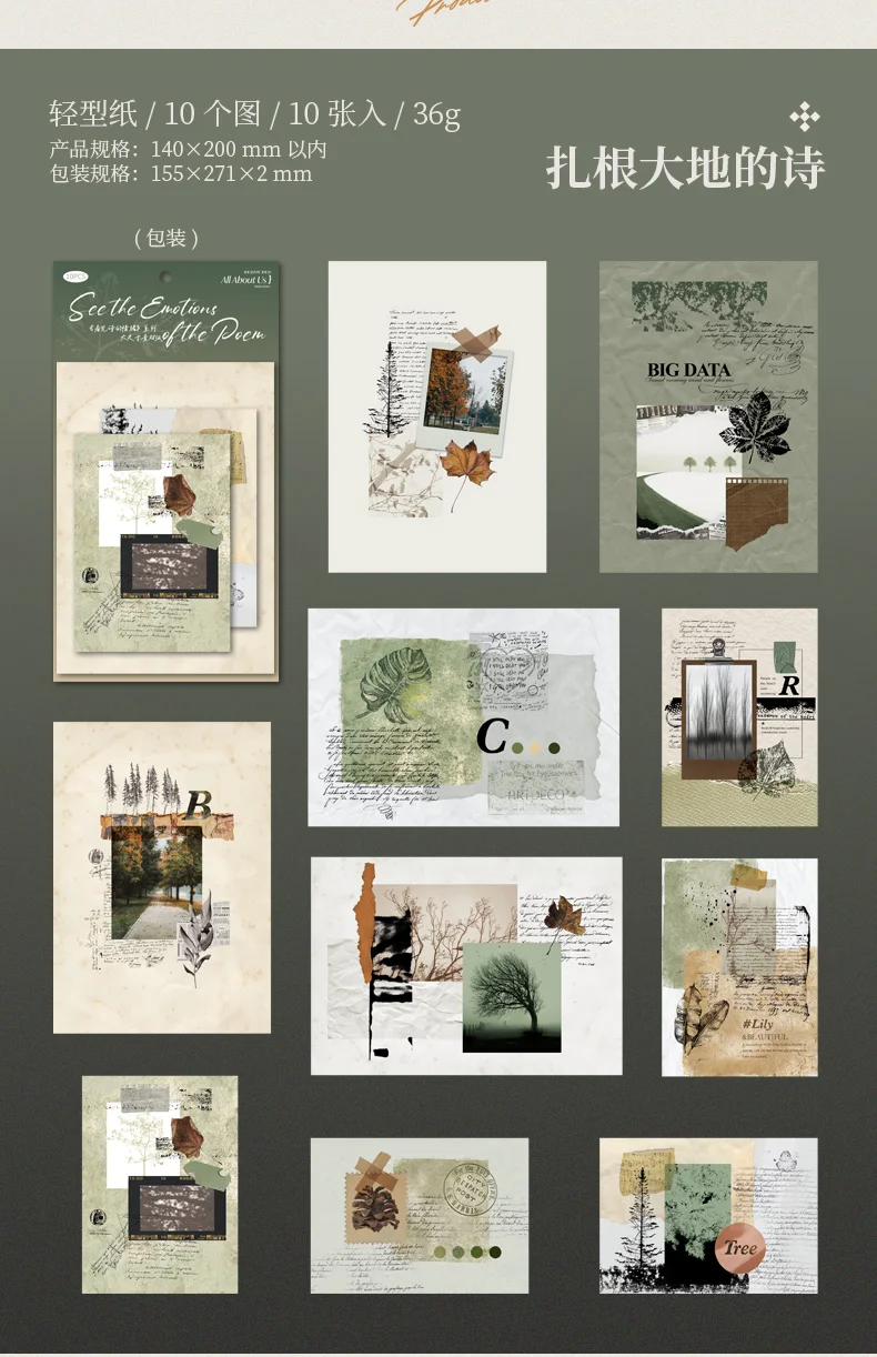 JIANQI 10-teiliges Vintage-Scrapbooking-Material aus Papier, handgefertigtes Zelt, DIY-Collage, Dekoration, Hintergrund, Bastelpapier – Detail 12