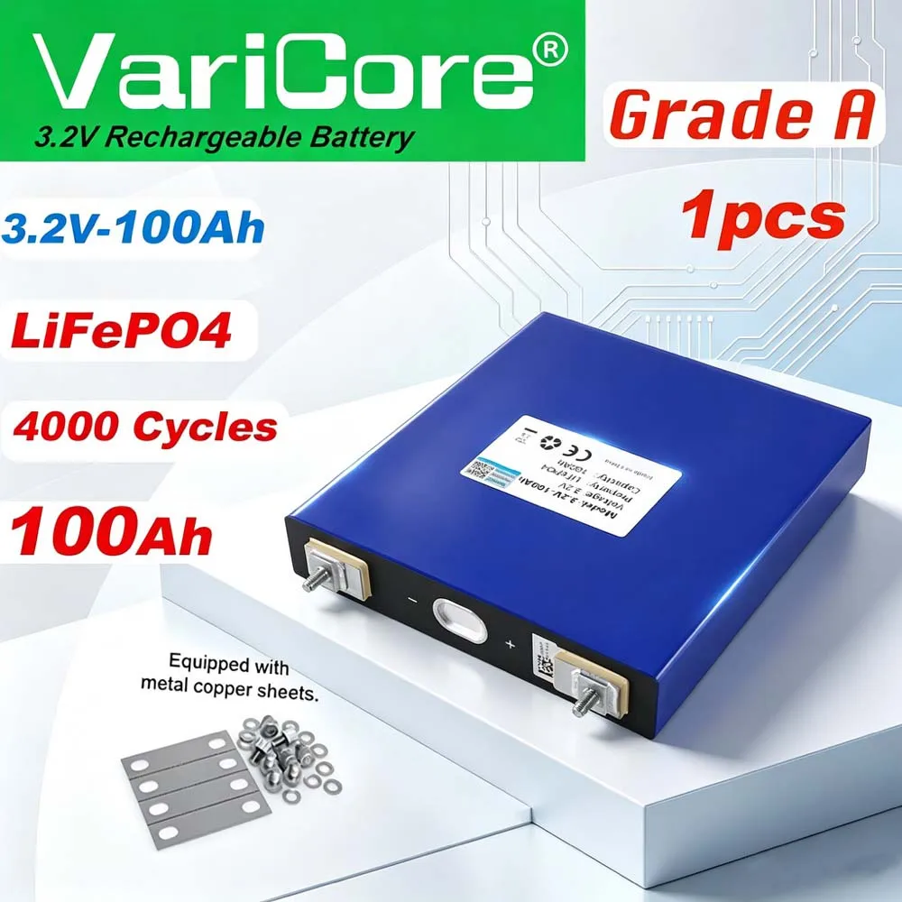 1 pz Batteria LiFePO4 3.2V 100Ah Litio Ferro Fosfato Fai da Te 4S 12V 24V per Moto, Auto Elettriche, Inverter Solari, Barche