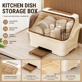 Nuovo Stile Portaoggetti Multifunzionale da Cucina con Vassoio Raccogligocce, Contenitore per Piatti da Appoggio e Mobile