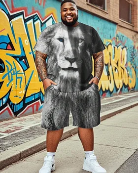 Abito da uomo di grandi dimensioni S-9XL - T-shirt a maniche corte con leone e pantaloncini in due pezzi 1