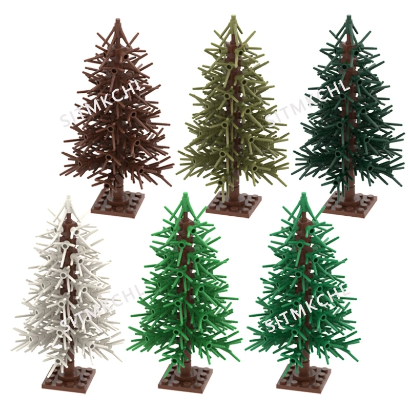 Pine Tree-Modell – verschneite Weihnachtsbaum-Straßendekoration, DIY-Baustein-Set, kompatibel mit großen Marken
