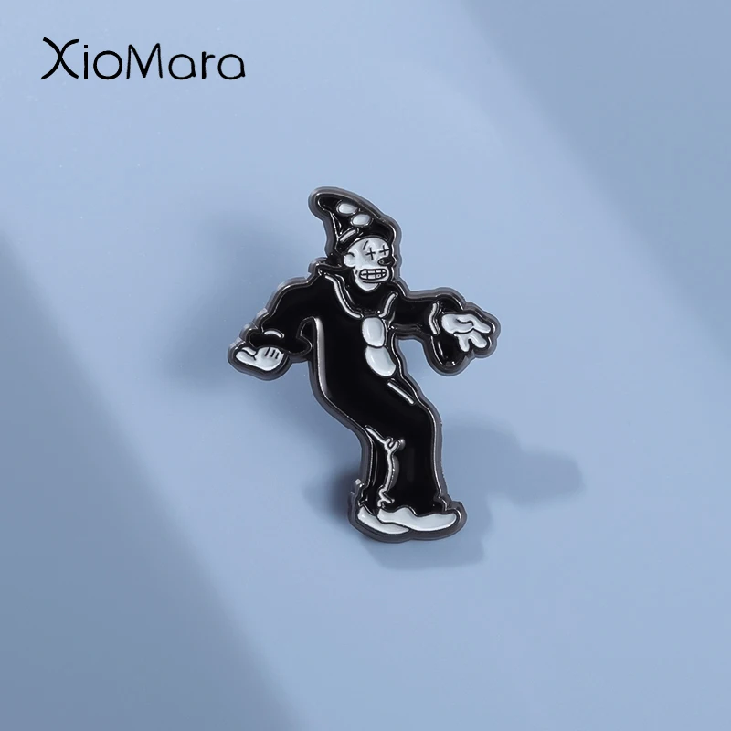 Zirkus Schwarz-Weiß-Clown Brosche Emaille Pin Halloween kreative Cartoon Metall Abzeichen Zubehör Jacke Anstecknadel Schmuck Geschenk