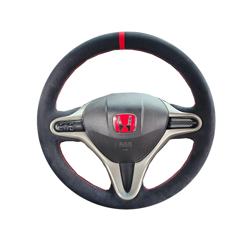 YYSSR Hand-Stitched Car Steering Wheel Cover Black Leather, for Honda