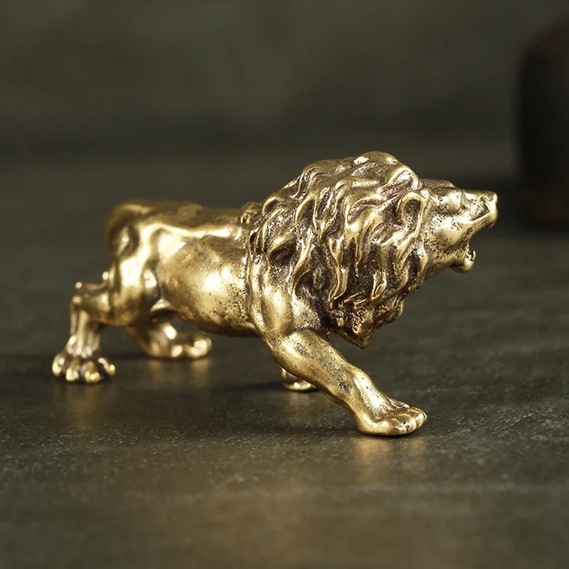 Antike Bronze Löwe Statue kleine Ornamente massiv Kupfer Berg Löwen Miniatur Figuren Messing Skulptur Handwerk Dekor