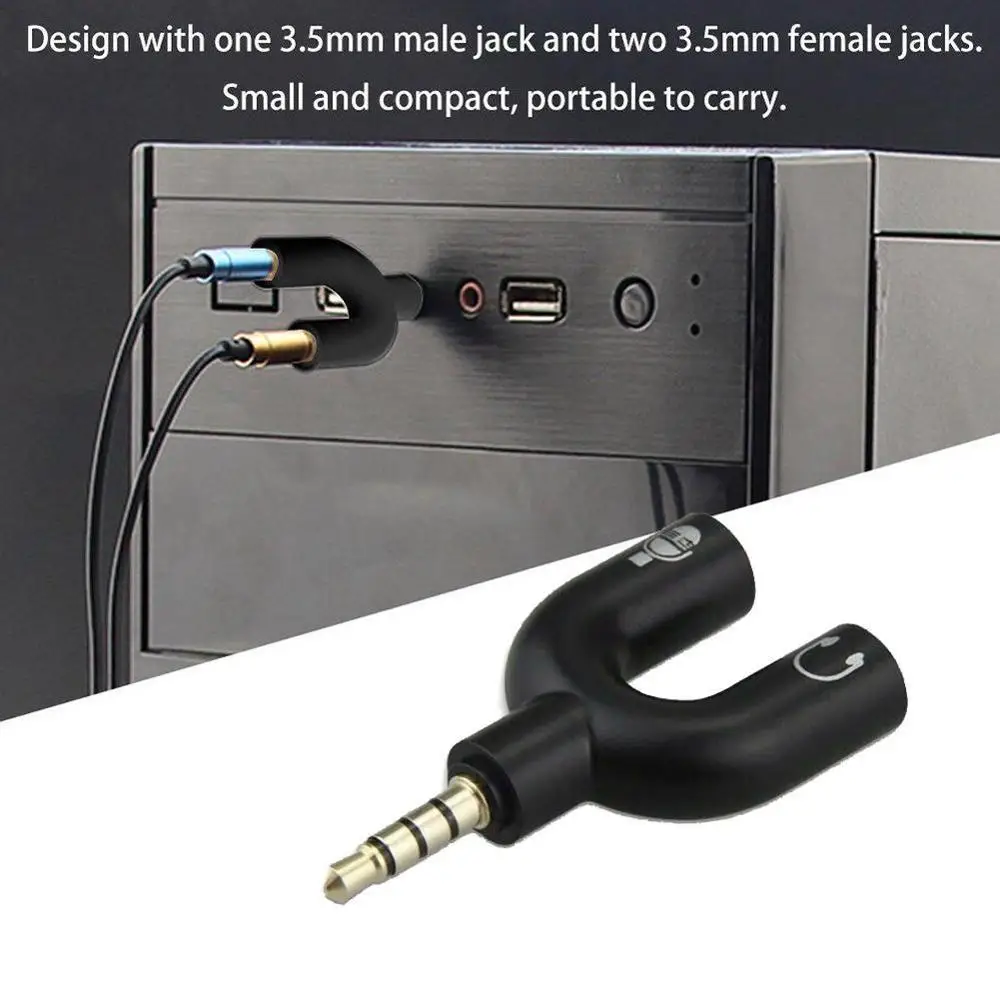 1PC Dual 3.5MM Y-type  Adapter Headphone Plug Audio Cables Splitter Microphone 2 in 1 Swivel Connector Jack Plug Adapter