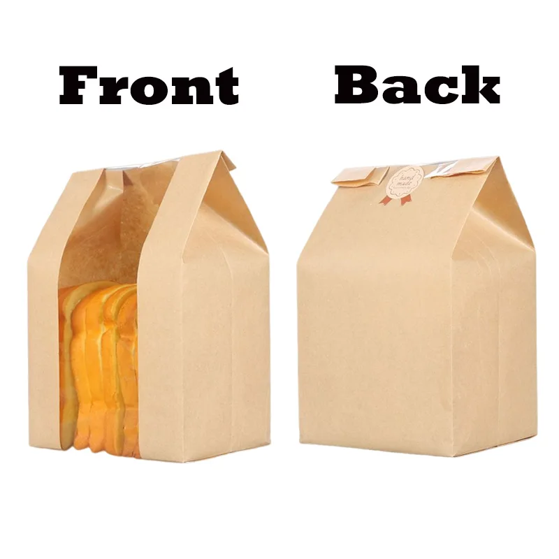 50PCS Kraft Paper Bakery Bags with Clear Window, Toast Sandwich Cookie Biscuit Candy Pa... - SKU KPBB1007 - UGI Packaging