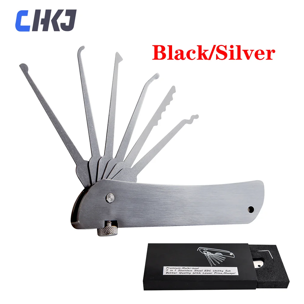 CHKJ Multi-tool 7 in 1 Stainless Steel Utility Pick Set Lock Repair Tools Locksmith Supplies Lock Cylinder Repair Supplies