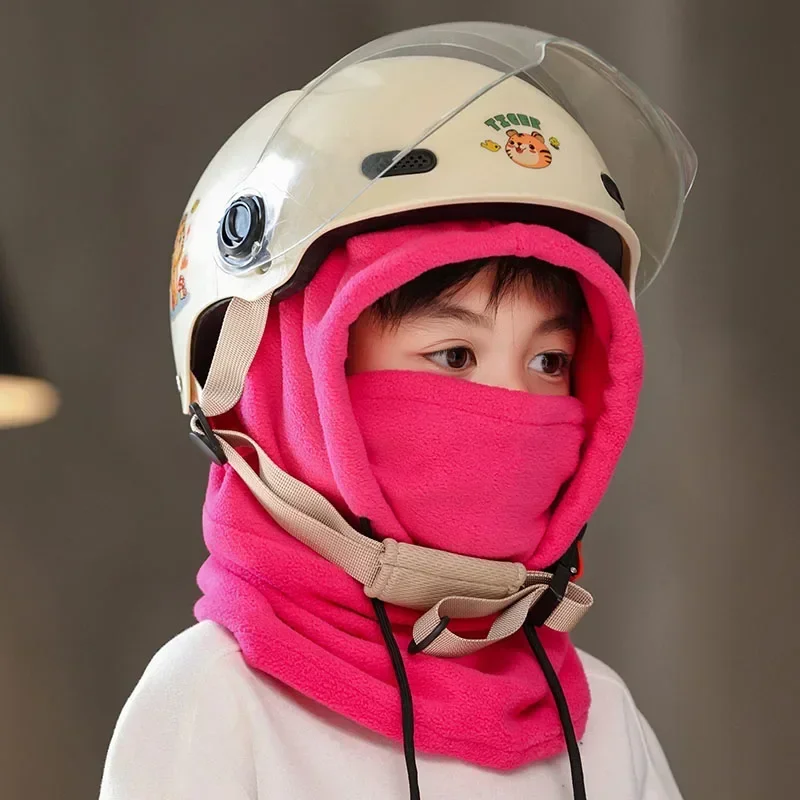 1 PC Winter Children Balaclava Hat Thicken Warm Plush Fleece Ski Cycling Cap Outdoor Windproof Kids Boys Girls Hood Beanie