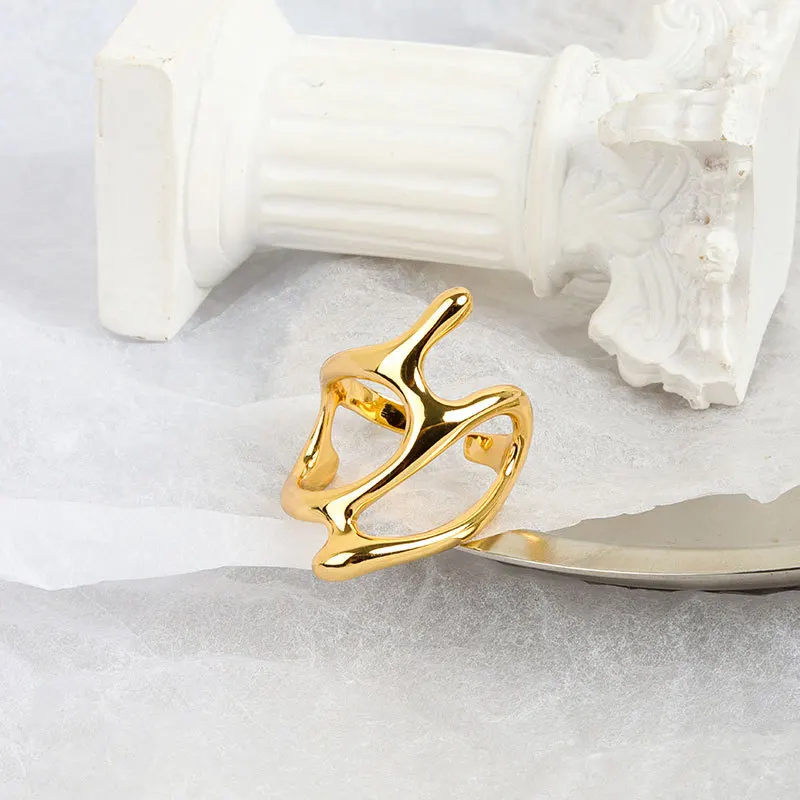 LIVVY Silver Color New Trend Vintage Elegant Irregular Hollow Branches Adjustable Rings for Women Fine Party Jewelry