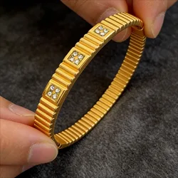 Elegant Gold Plated Stainless Steel Zircon - Embellished Fashion Bracelet - 58 - 60mm (Gold Color)