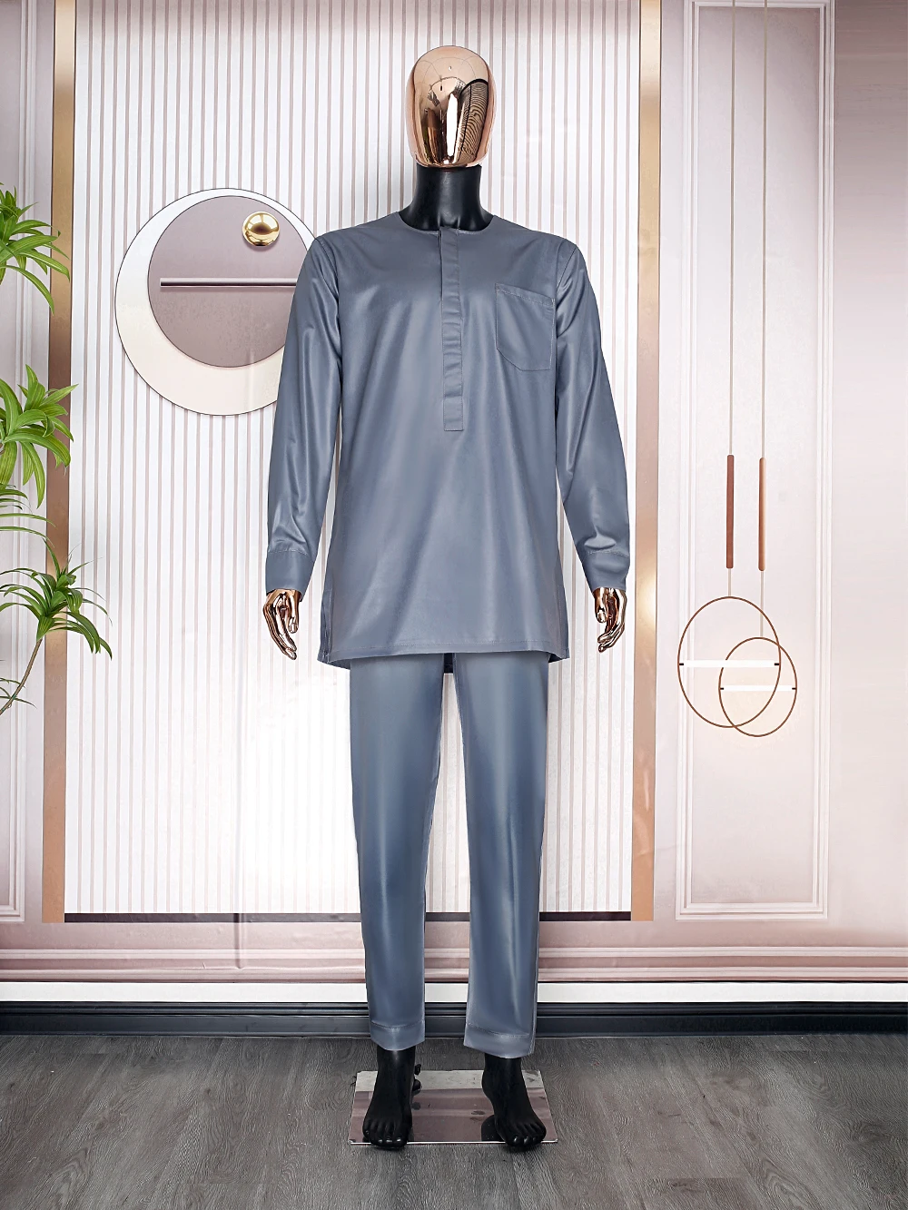 African Dress Kaftan Dress African Men Set H&D South African Traditional Wear Formal Attire Bazin Riche Dashiki Gray Shirt Pants Robe Suit Agbada Men's wedding party