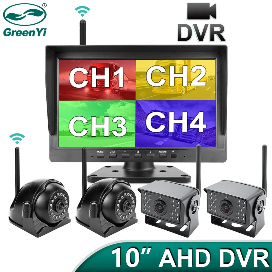 

10-дюймовый беспроводной видеорегистратор для грузовика GreenYi, AHD 720P, высокое разрешение, ночное видение, резервный рекордер, Wi-Fi камера для автобуса, автомобиля