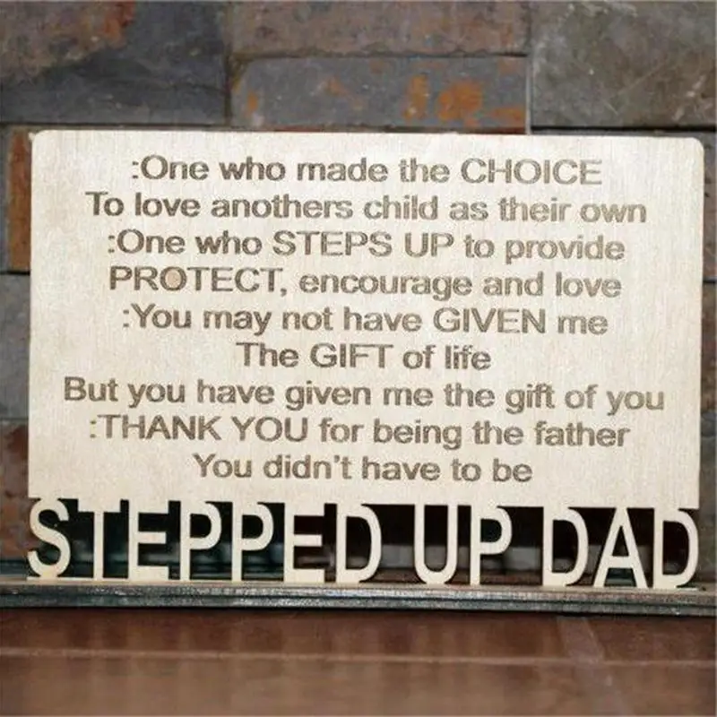 2025 Stepped Up Dad Sign Wooden Rustic Home Decoration Farmhouse Table Centerpiece for Desk Entrance Cabinet Father's Day Gift