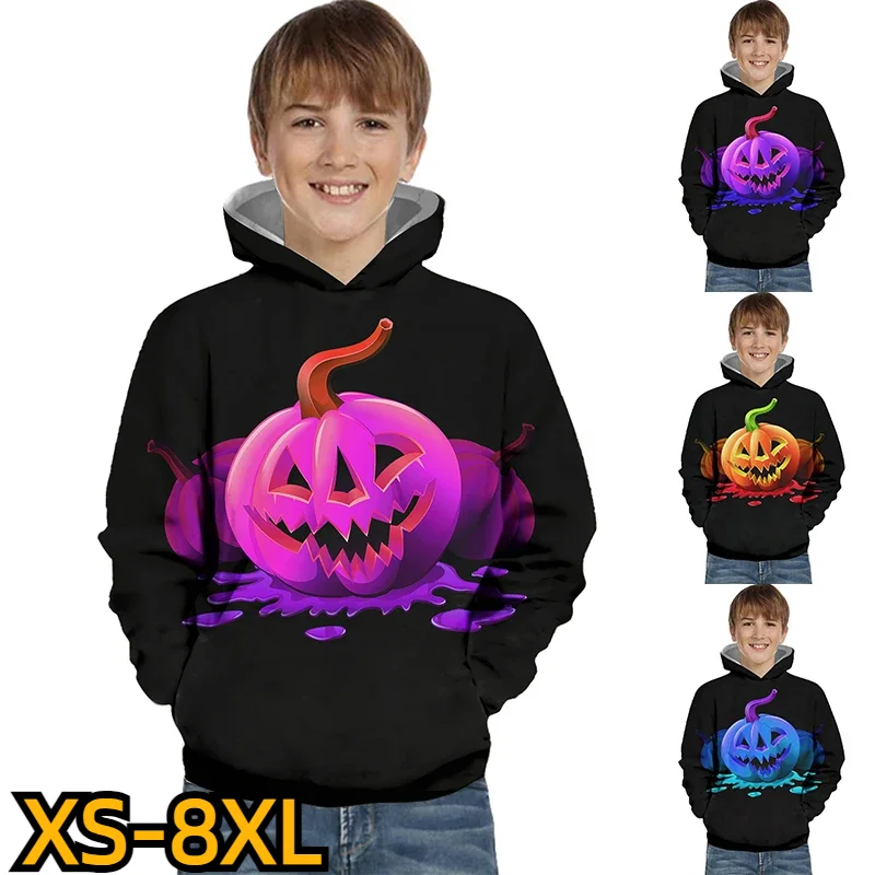 

2023 Autumn Winter Children's Round Hallowmas Tops Kids Hoodie Long Sleeve Neck Fashion Printing Casual Pocket Sweatshirt Boy