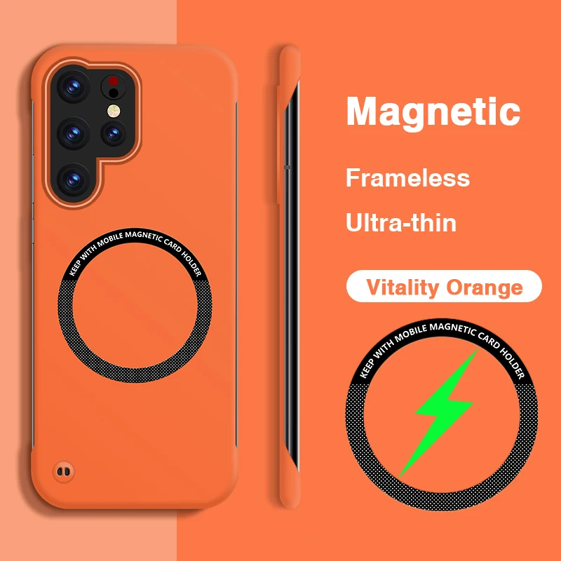 Frameless Magnetic Case with Hard PC and Wireless Charging for Enhanced Lens Protection