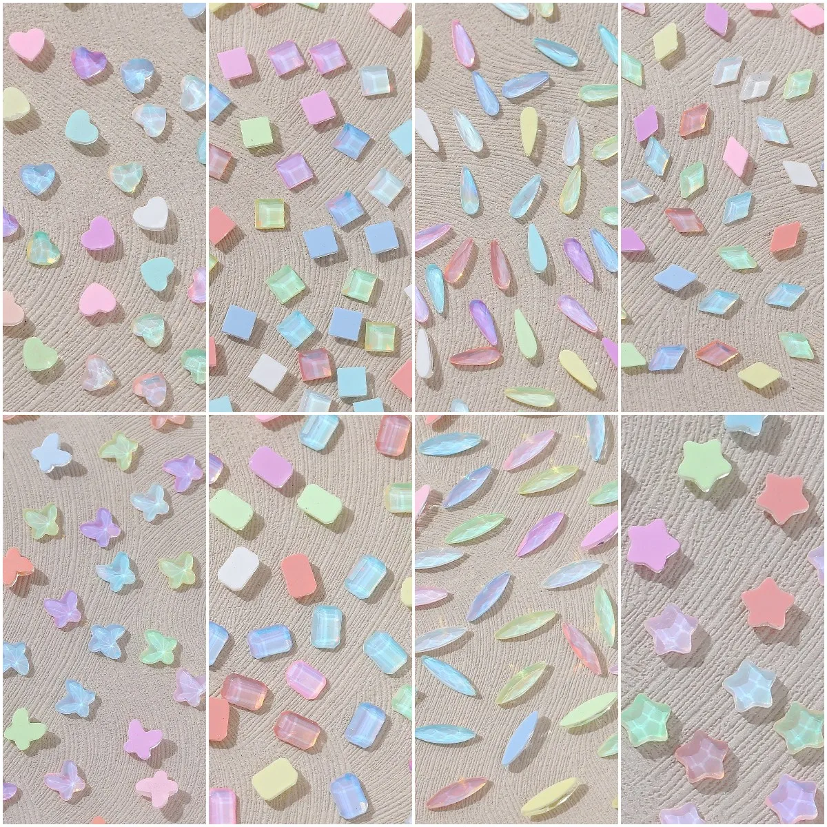 Mokka-Mischfarbe, gemischte Form, Großhandel, flacher Boden, Nagelkunst-Strasssteine, selbstklebend, glänzendes Glas, Kristall, 3D-Nageldekoration – Detail 1