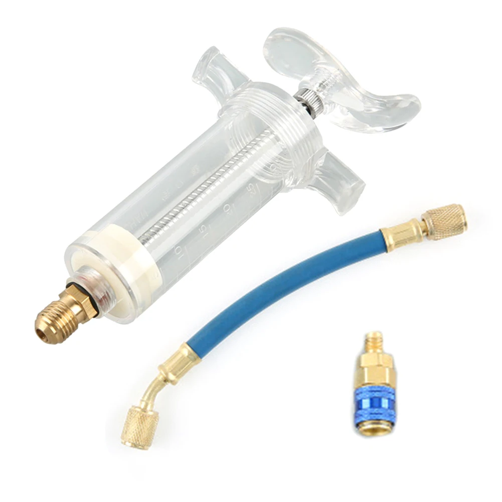Car A/C Oil/Dye Injector 30Ml 1Oz Low Side Quick Coupler Adapter Air Conditioning Automotive Oiler Dye Injector Syringe