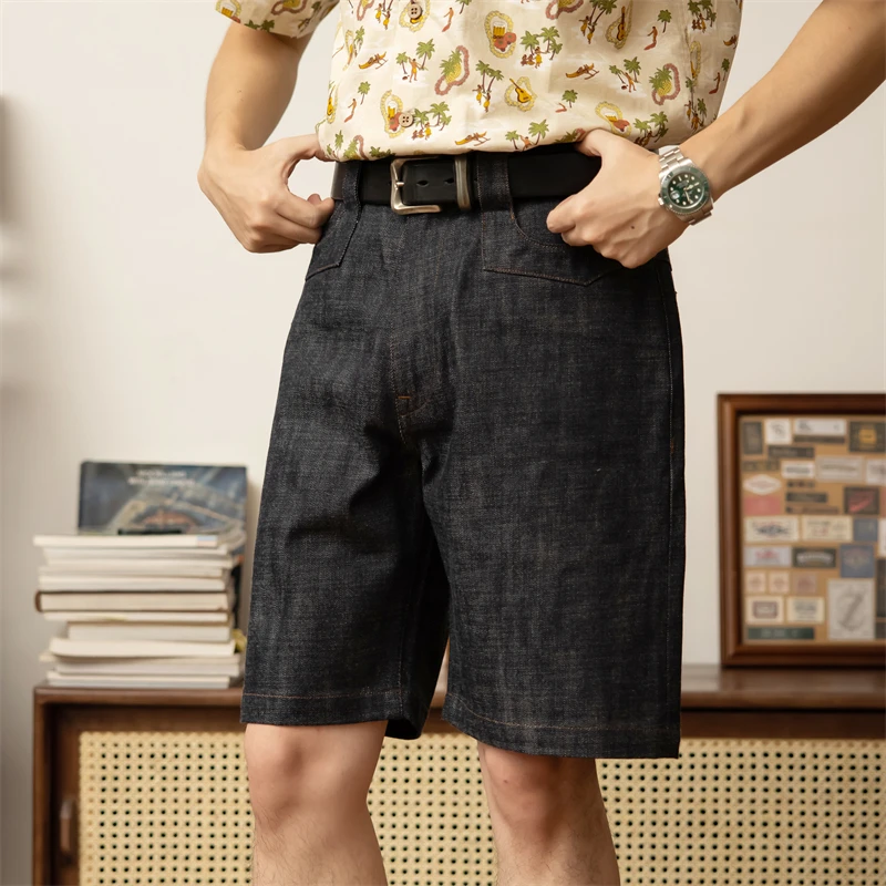 Red Tornado Back-Buckle Short Jeans 14oz Raw Denim Vintage Style Menswear Shorts